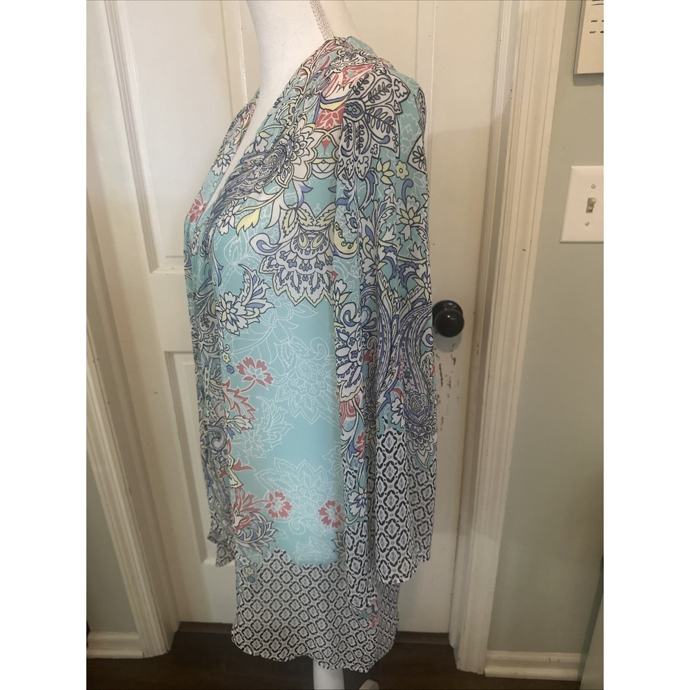 Belle by Kim Gravel Open Front Printed Woven Cardigan Kimono Style A377275 Sz L - Picture 2 of 10